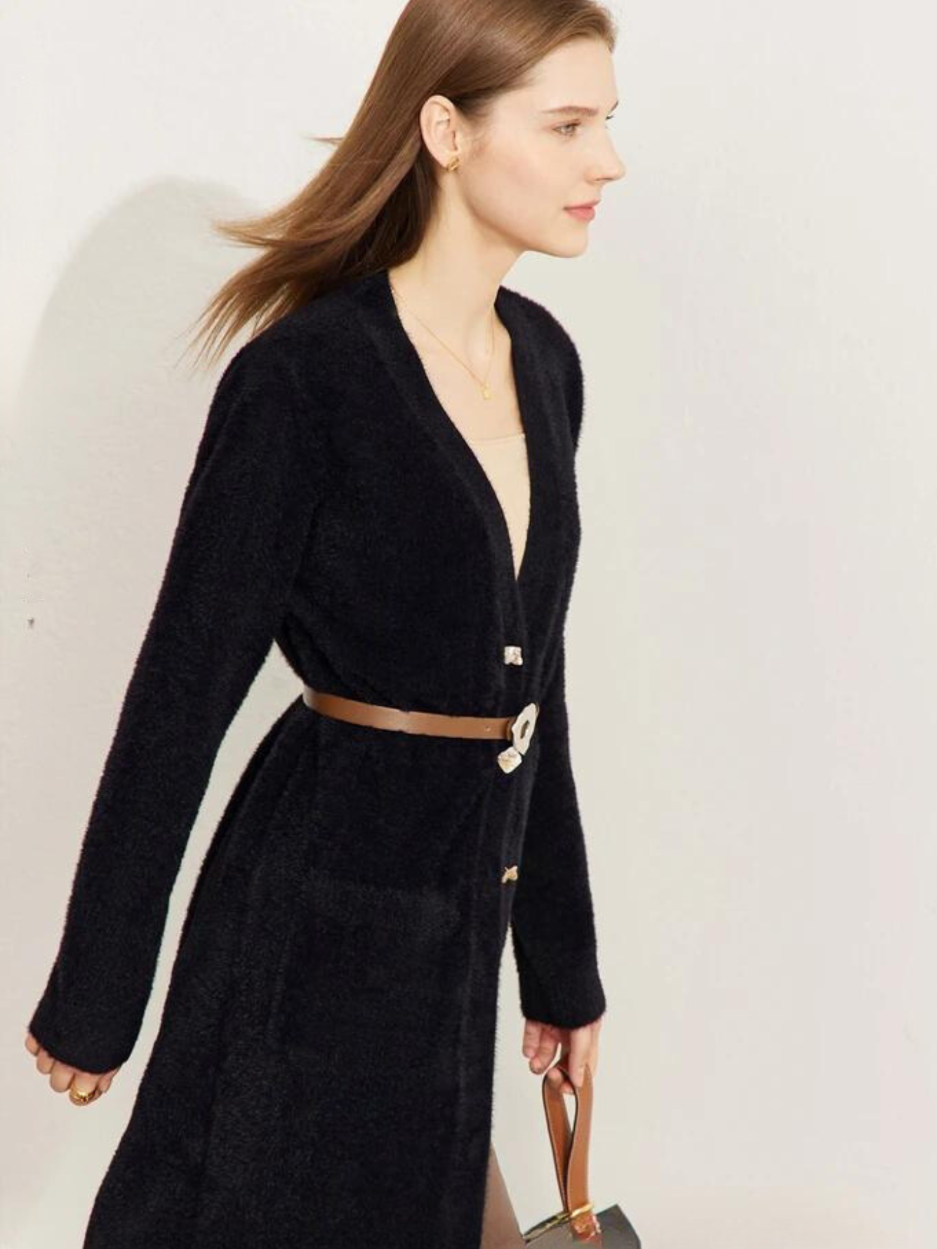 Langstrikket Cardigan med Knapper