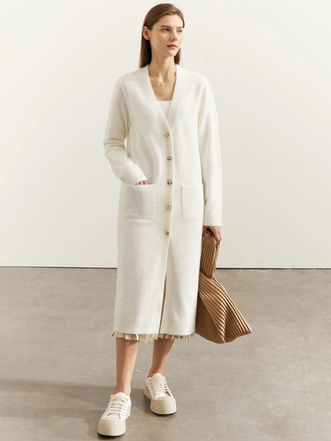 Langstrikket Cardigan med Knapper