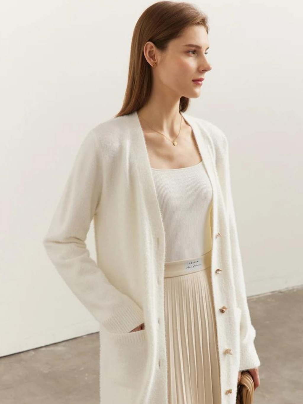 Langstrikket Cardigan med Knapper