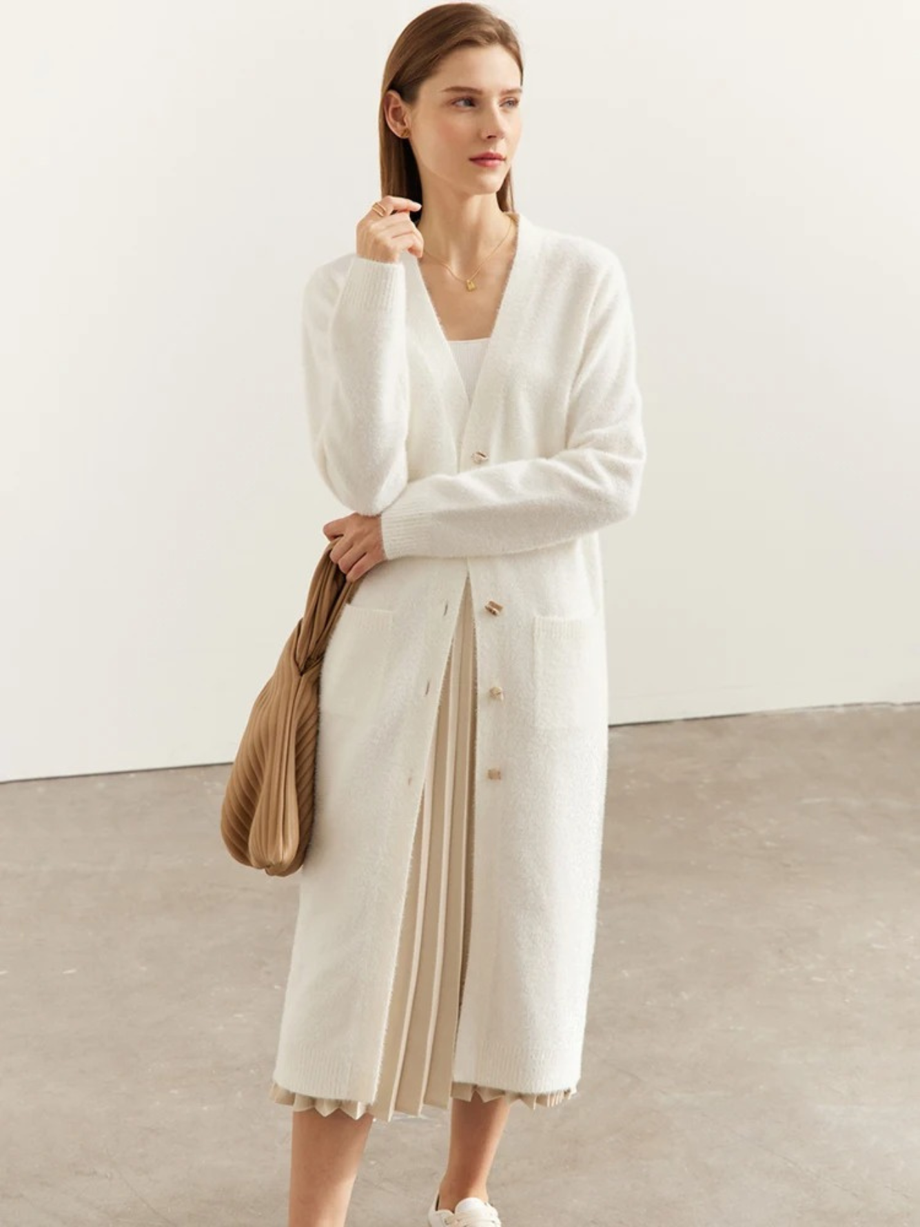 Langstrikket Cardigan med Knapper