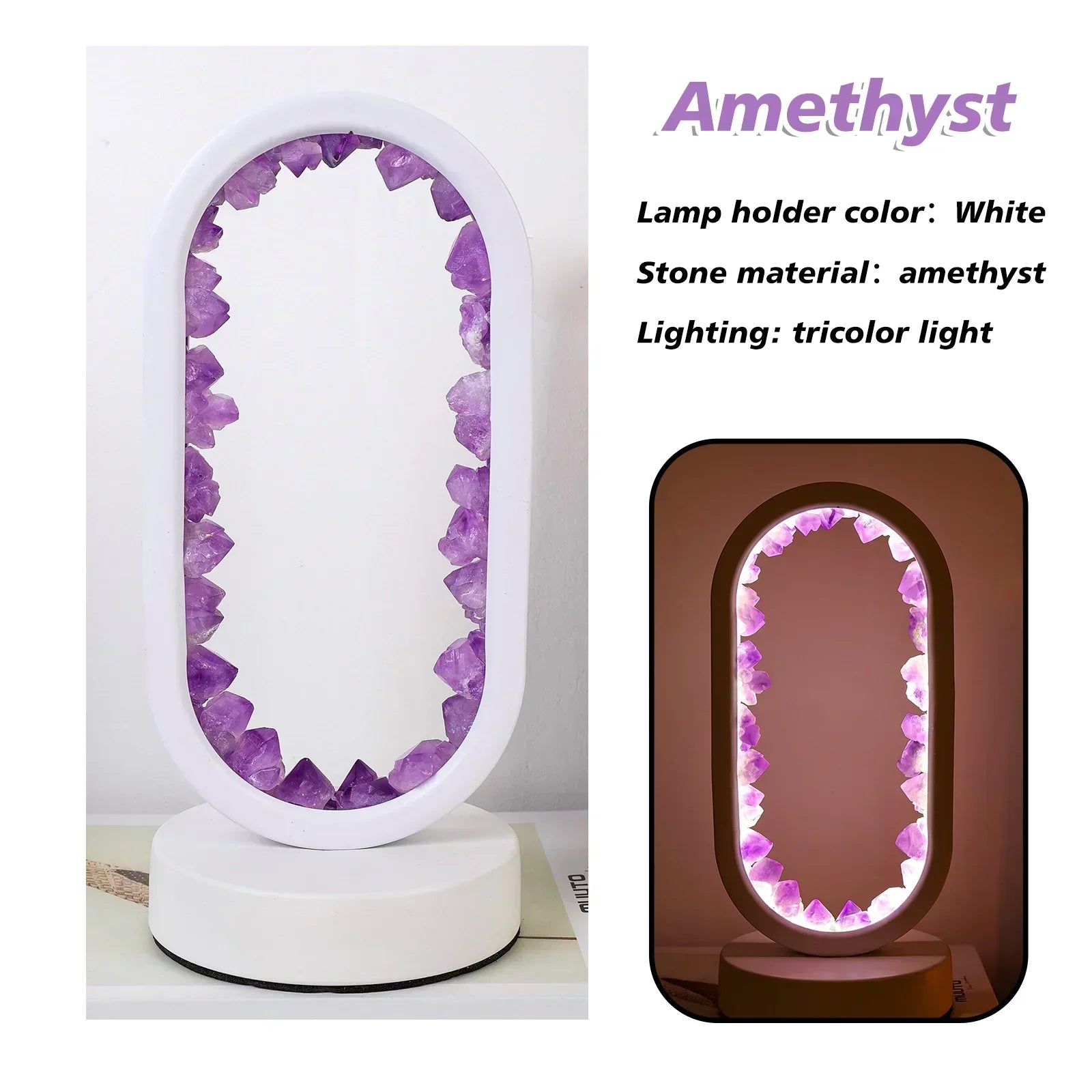 AmethystAura ametystlampe – håndlavet, indendørs brug