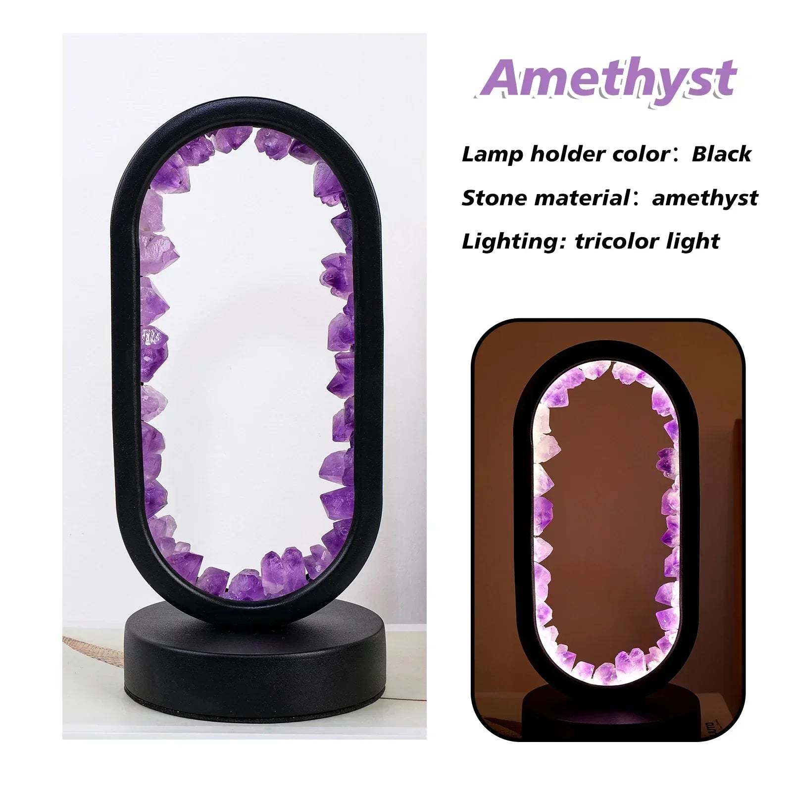 AmethystAura ametystlampe – håndlavet, indendørs brug