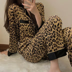 Pyjamassæt til kvinder – leopardmønster – til hjemmebrug