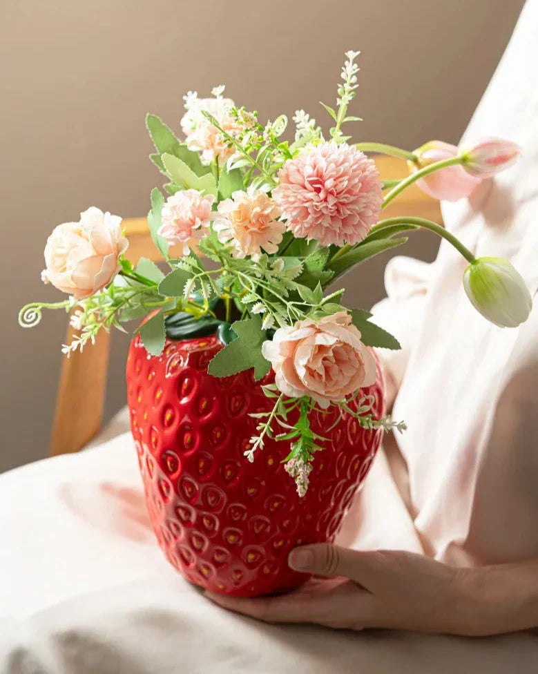 BerryCharm Keramikjordbærvase | Vase til Blomster og Dekoration