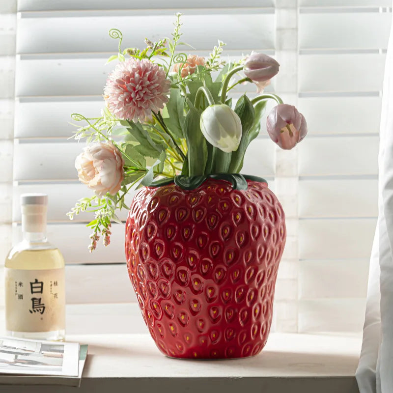 BerryCharm Keramikjordbærvase | Vase til Blomster og Dekoration