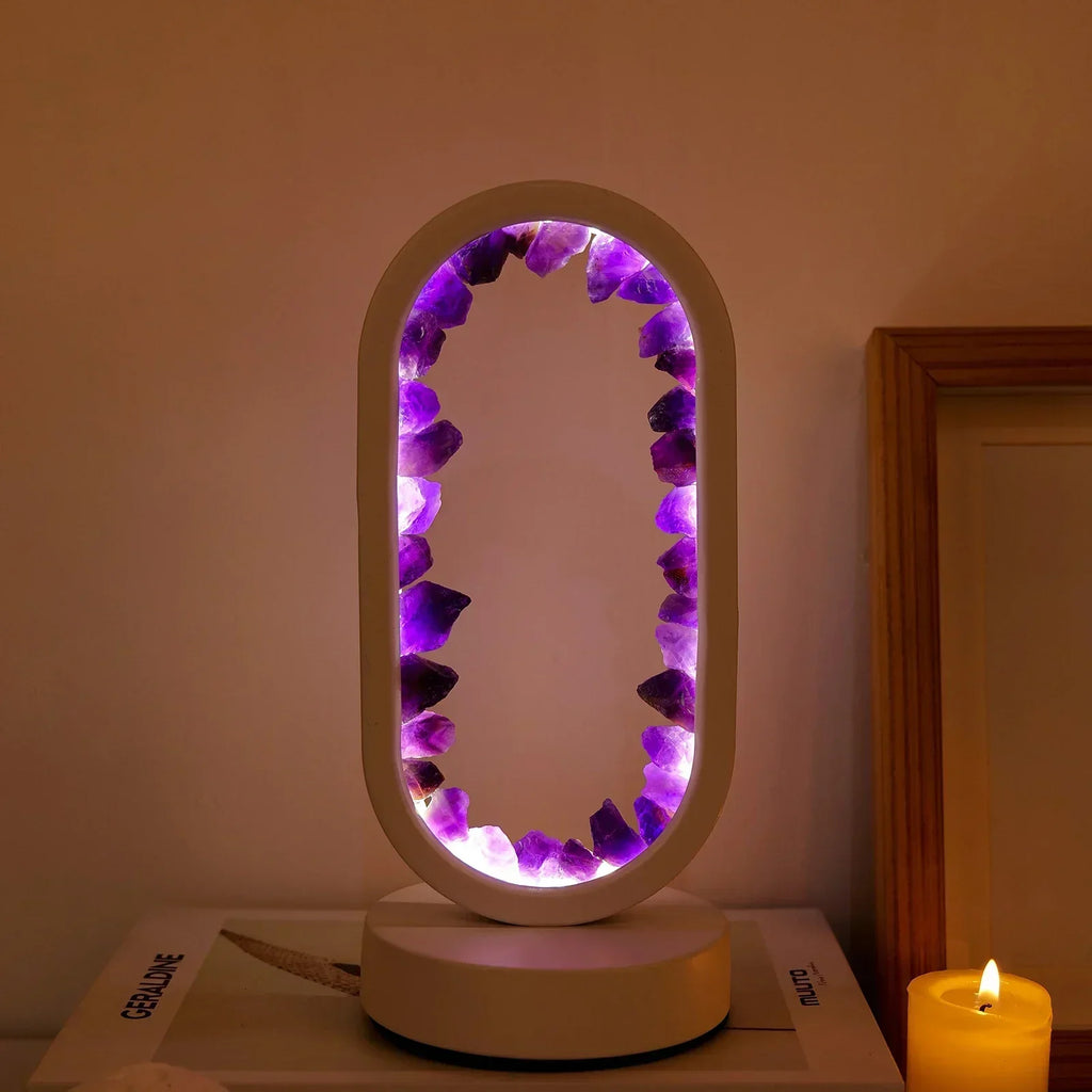 AmethystAura ametystlampe – håndlavet, indendørs brug