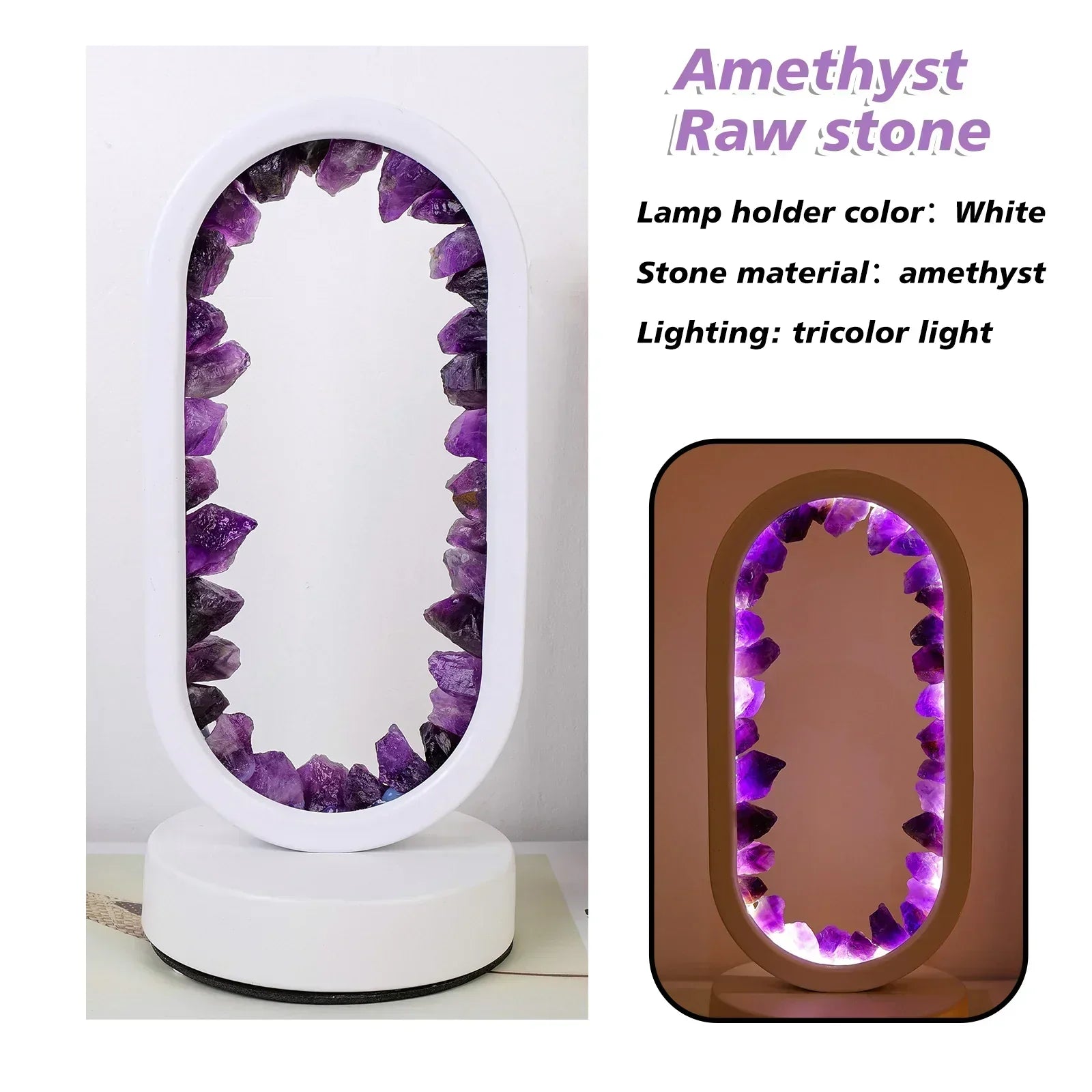 AmethystAura ametystlampe – håndlavet, indendørs brug