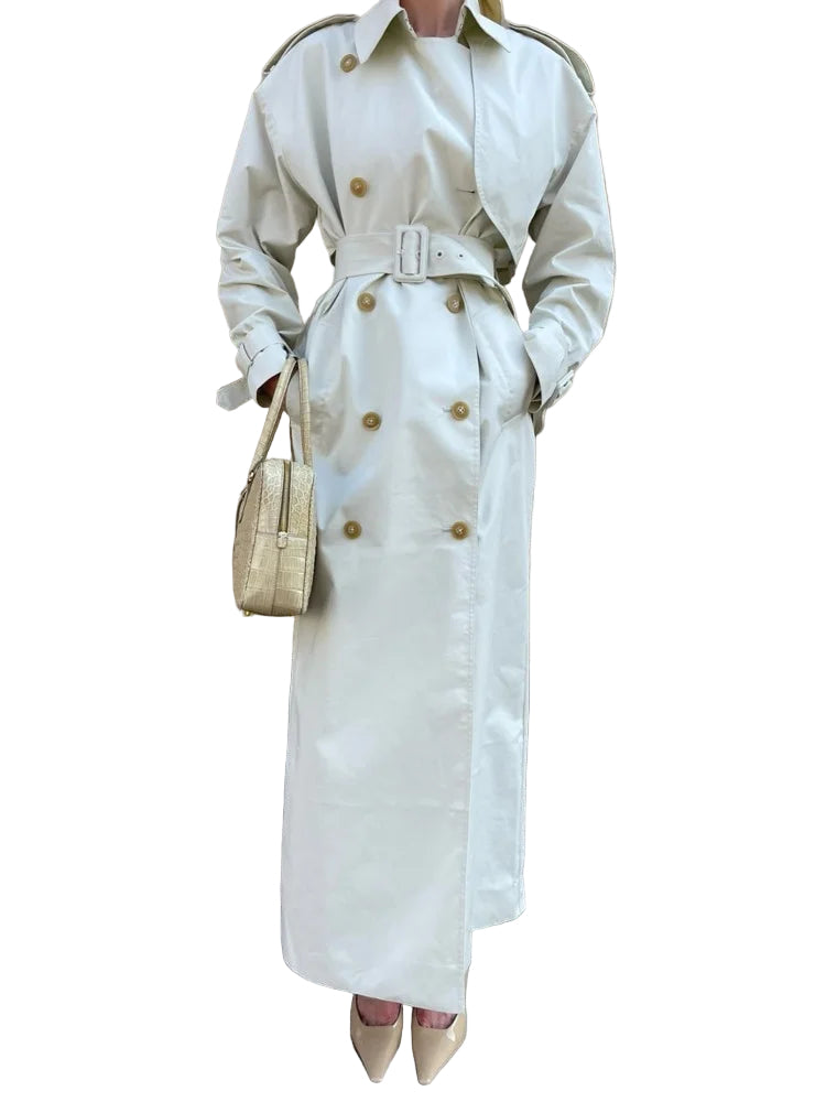 Lang Trenchcoat til Kvinder – Bomuldsblend & Klassisk Design