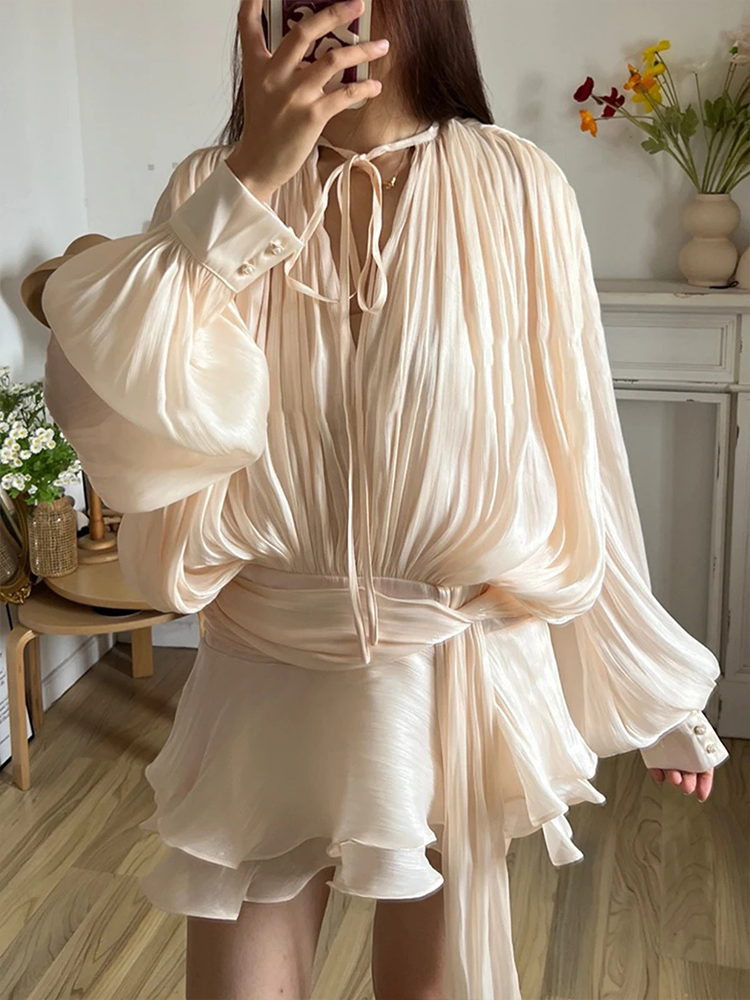 Chiffon mini-jurk – med ballonærmer
