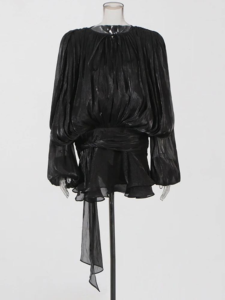 Chiffon mini-jurk – med ballonærmer