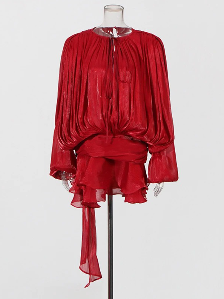 Chiffon mini-jurk – med ballonærmer