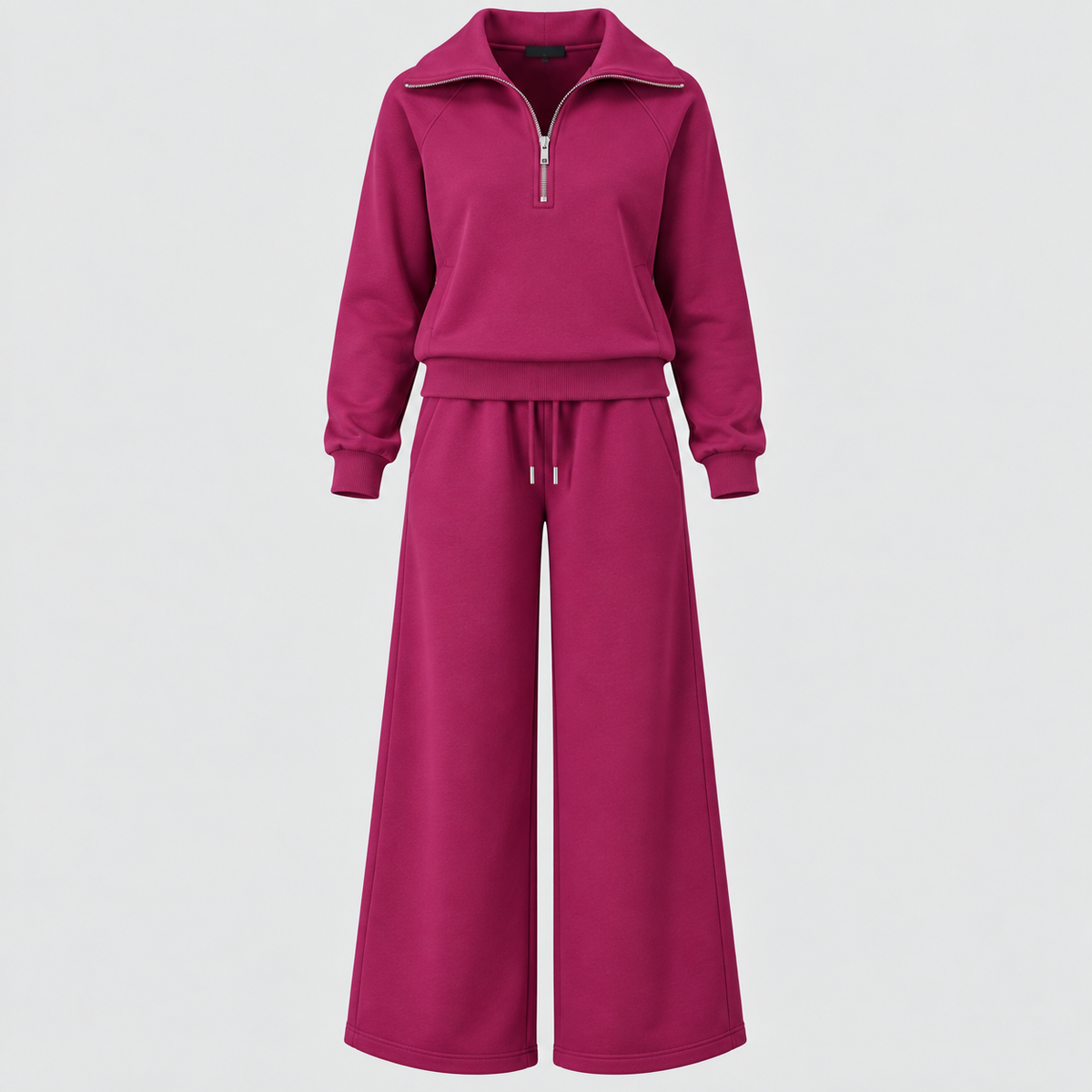 Joggingsæt med Lynlås - Todelt Loungewear med Vide Ben