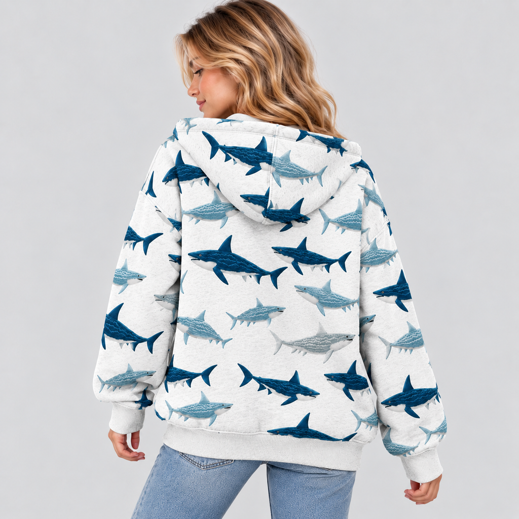 Hajprintet Hoodie til Damer - Oversized Strikpullover