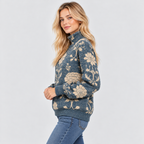 Botanisk Printet Sweater - Rullekrave, Afslappet Strik