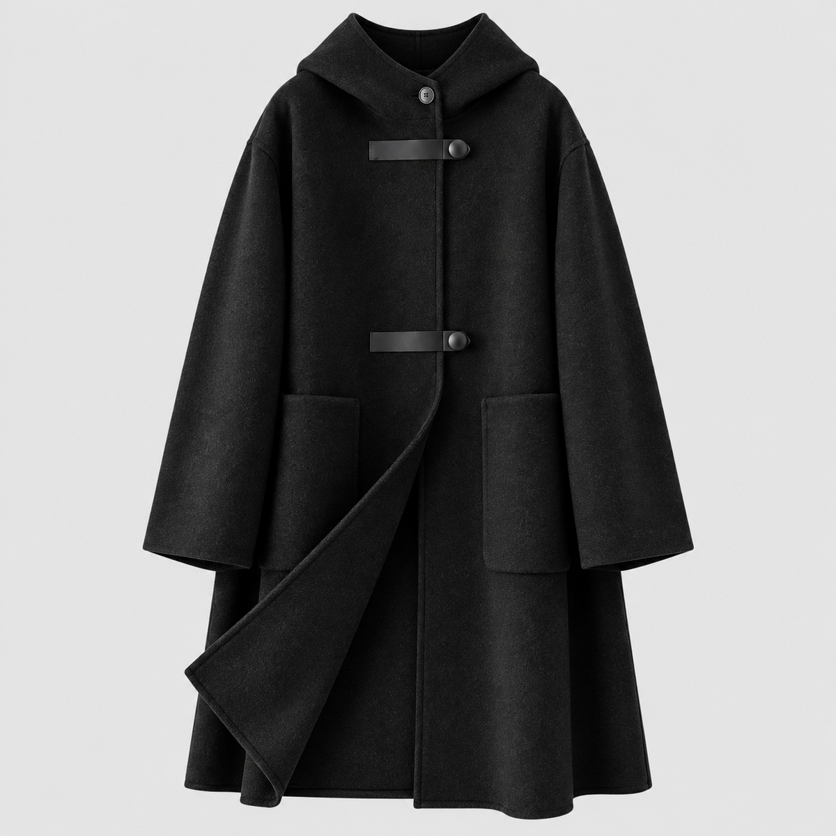 Lang Frakke i Uldlook - Wrap-Lukning med Revers