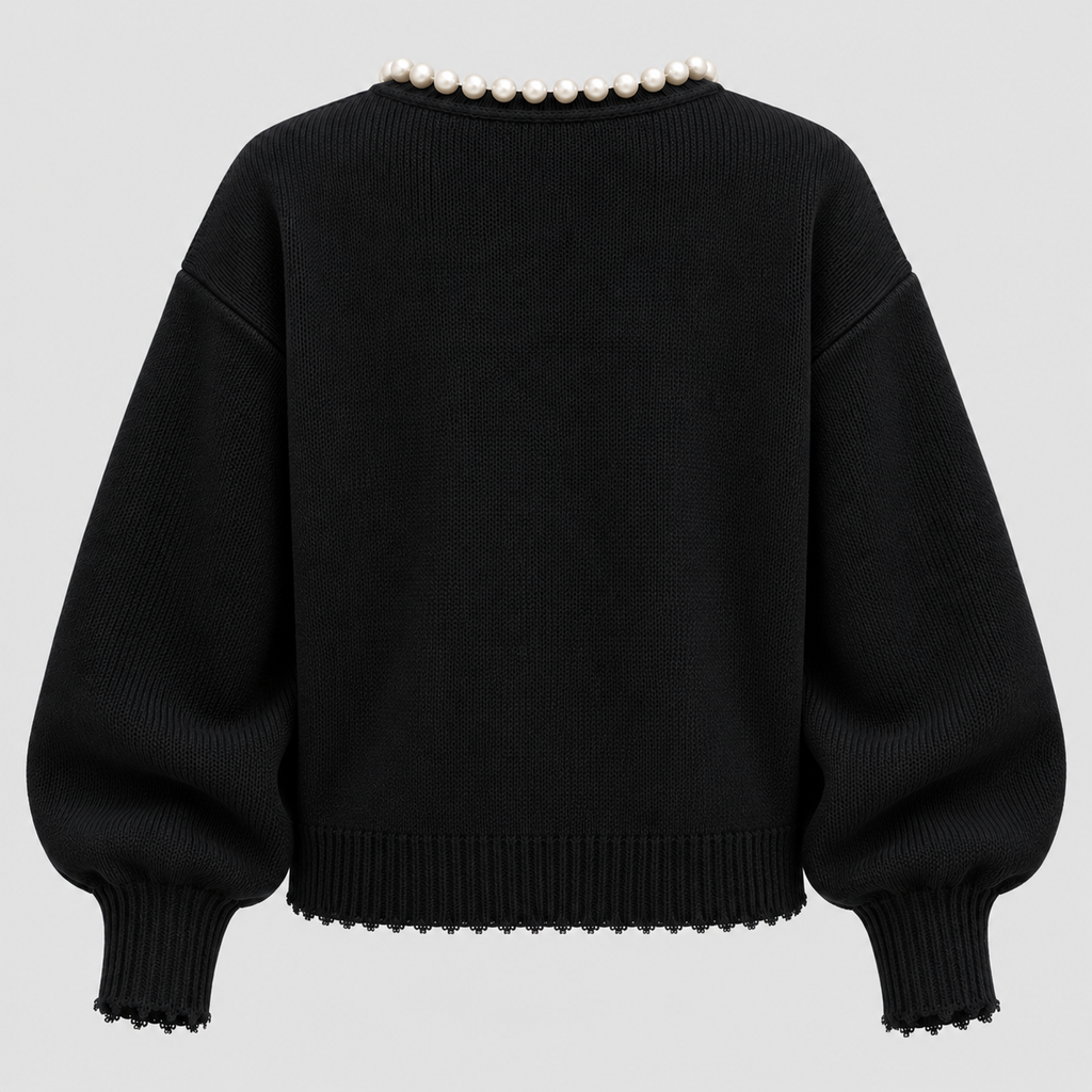 Cardigan med Perleknapper til Damer - Åben Front Strik