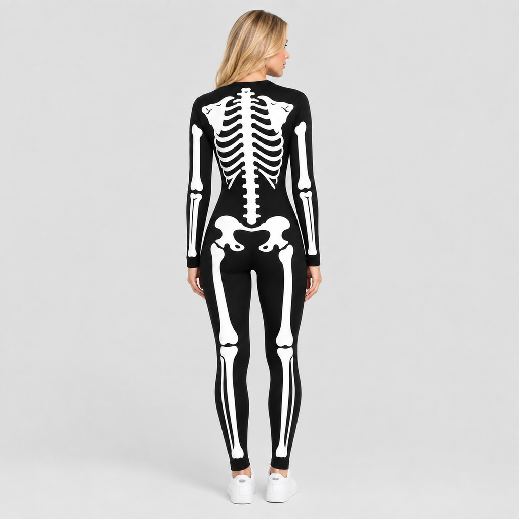 Skeletprint Heldragt til Damer - Tætsiddende Halloween-Kostume