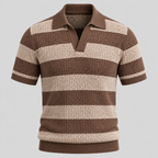 Jacquard Stribet Polo til Herrer - Åben Krave med Ribbede Manchetter