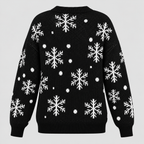 Julesweater med Rensdyr til Damer - Snefnugsprint, Sort Strik