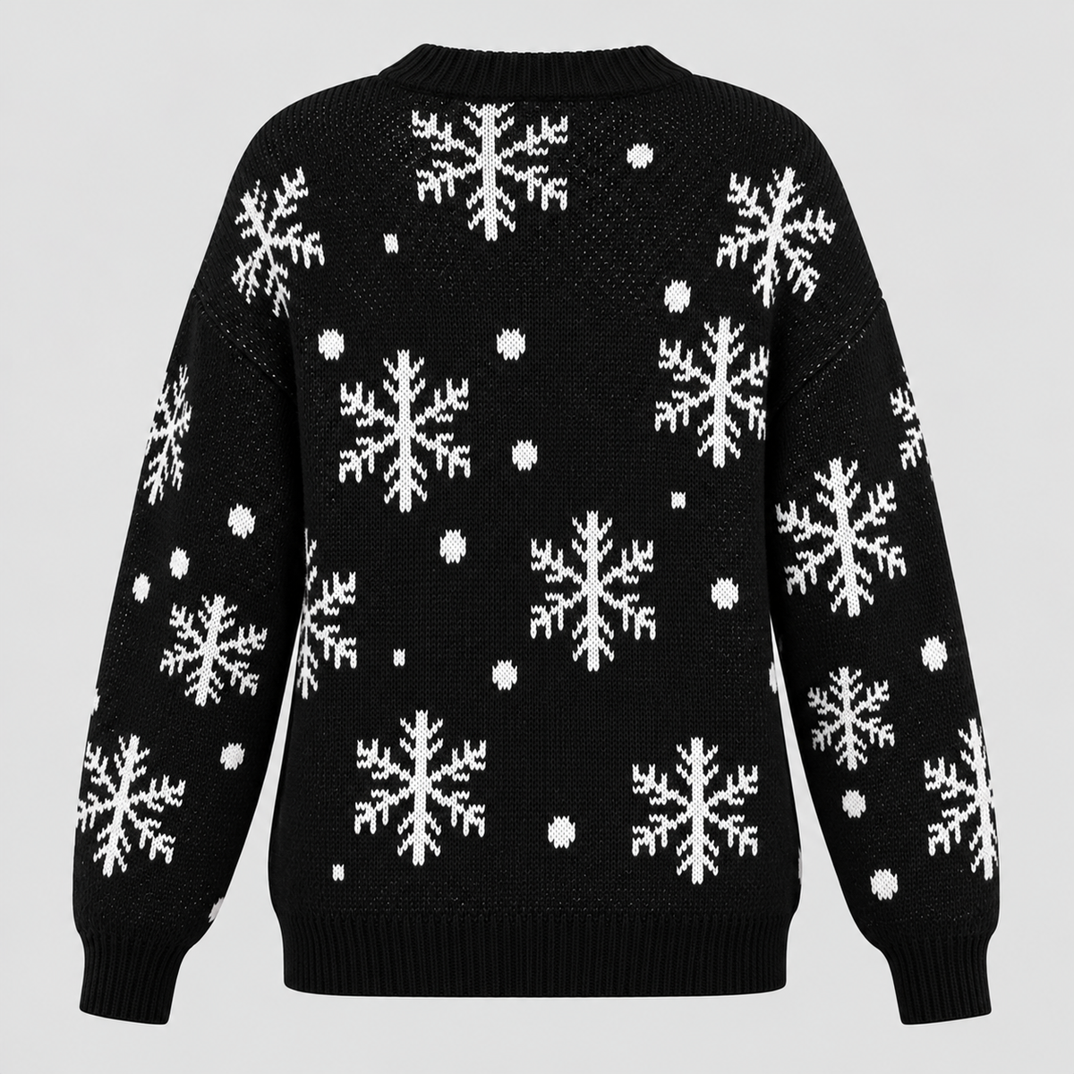 Julesweater med Rensdyr til Damer - Snefnugsprint, Sort Strik
