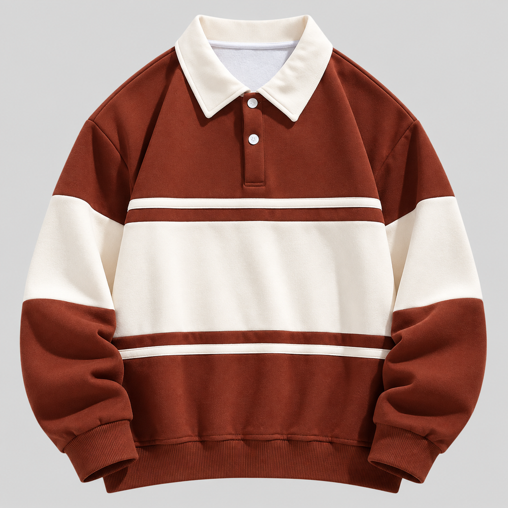 Polokrave Pullover til Herrer - Sweater med Kontraststriber