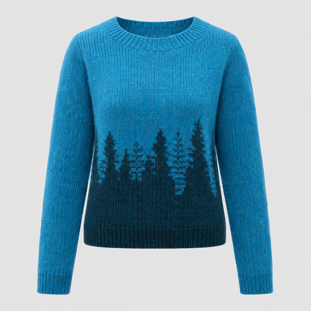 Ombre Skovprintet Sweater til Damer - Uldblandet Strik