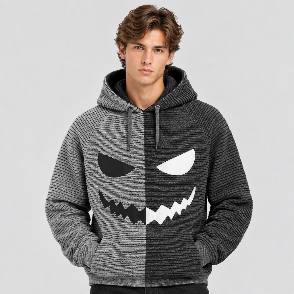 Halloween Græskar-Hoodie til Herrer - Print med Uhyggeligt Ansigt