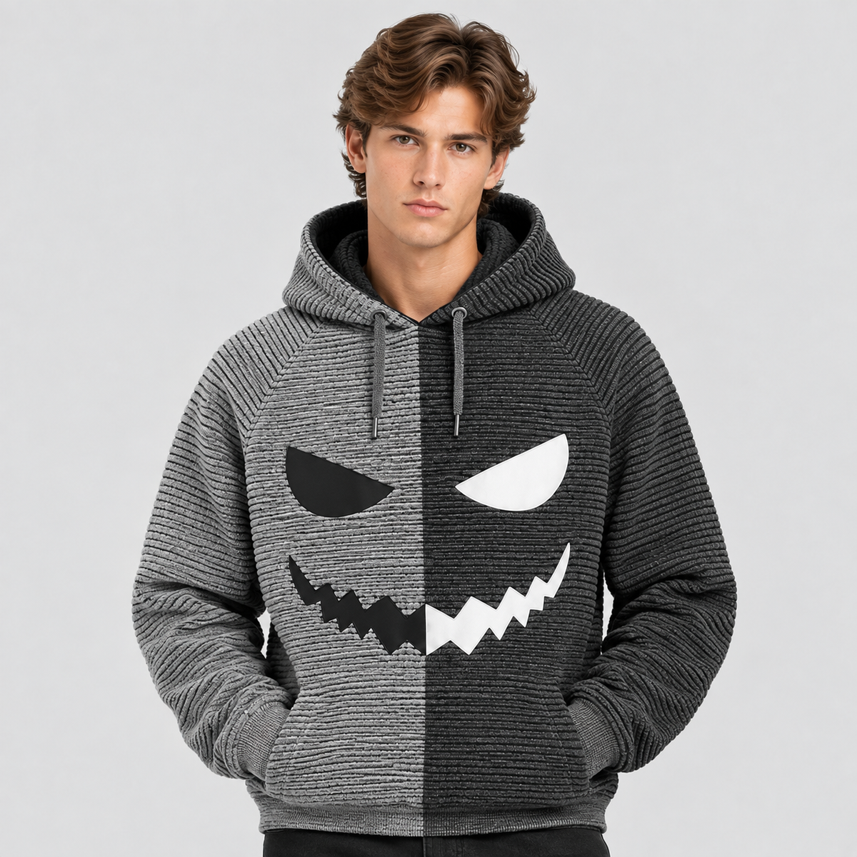 Halloween Græskar-Hoodie til Herrer - Print med Uhyggeligt Ansigt