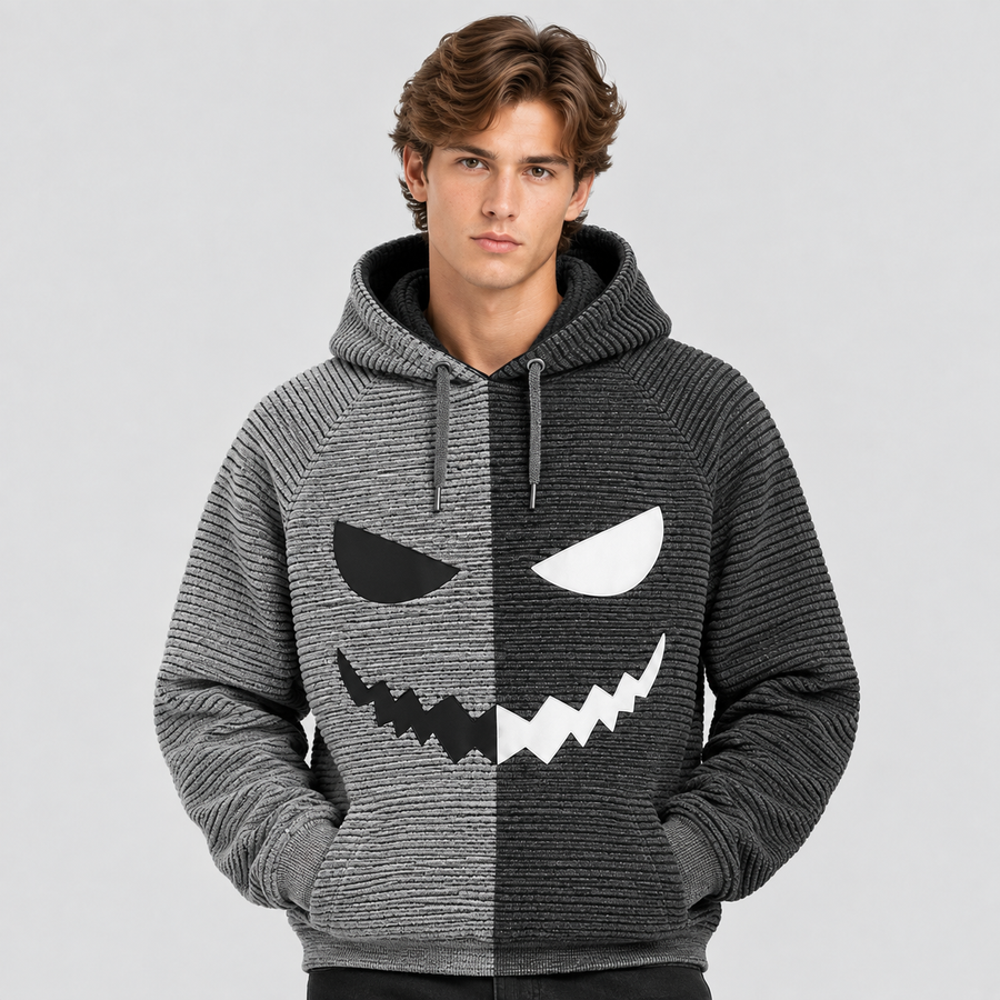 Halloween Græskar-Hoodie til Herrer - Print med Uhyggeligt Ansigt