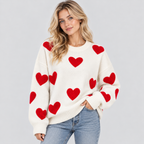 Hjertemønstret Sweater til Damer - Oversized V-Hals Strik