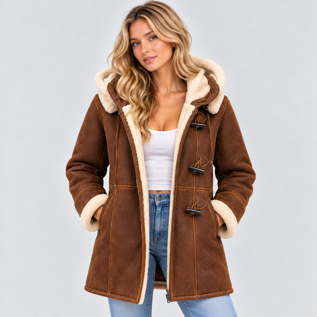 Shearling-Stil Frakke - Med Hætte, Toggle-Lukning