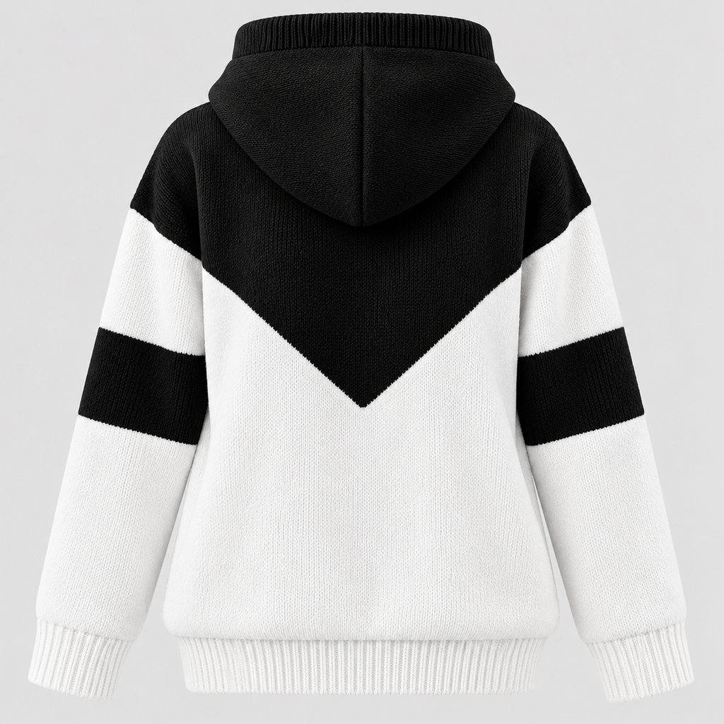 Strikket Hættetrøje til Damer - Colorblock Paneler, Snore Cowl-Hætte