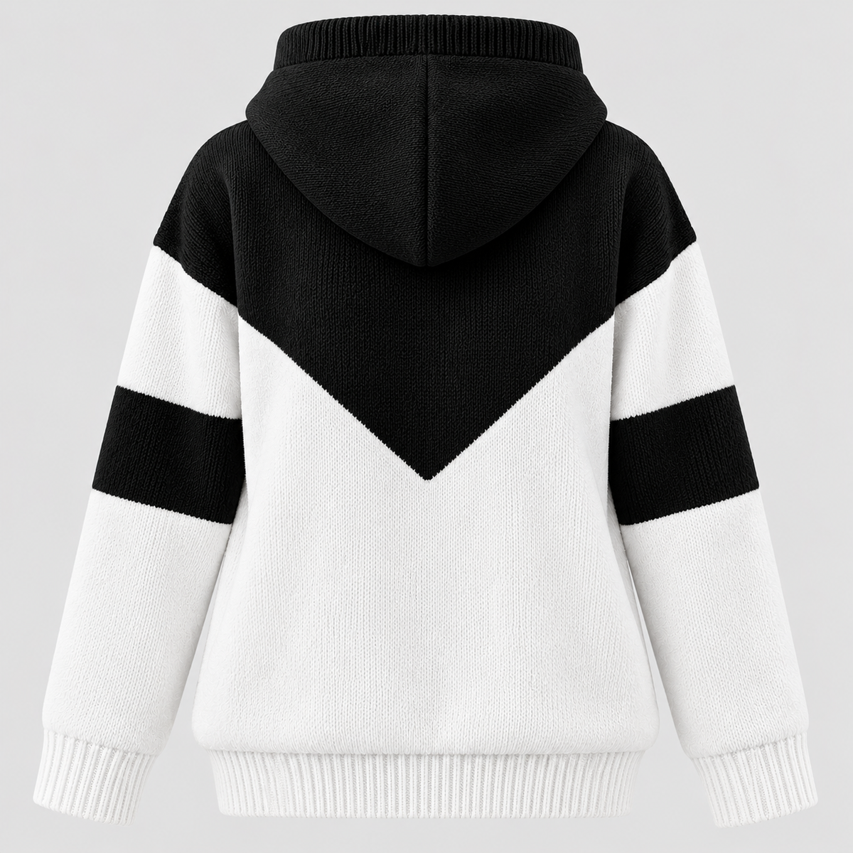 Strikket Hættetrøje til Damer - Colorblock Paneler, Snore Cowl-Hætte