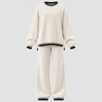 Matchende Strikket Sæt til Damer - Sweater med Rund Hals, Brede Bukser