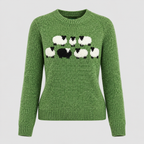 Fårmotiv-Sweater til Damer - Intarsiastrik, Rund Hals