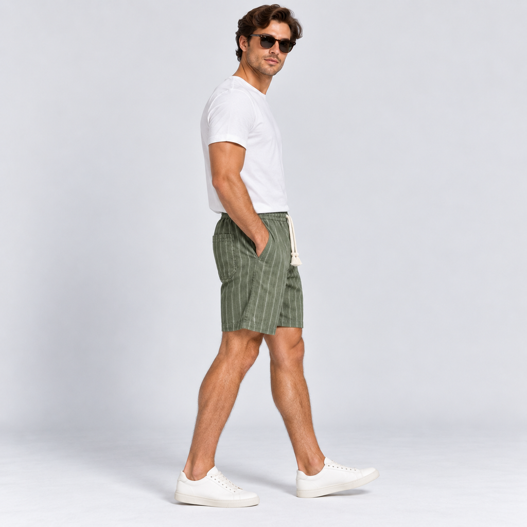 Herre Nålestribede Shorts – Elastisk Talje med Snor
