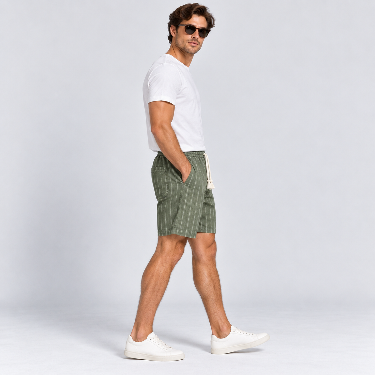 Herre Nålestribede Shorts – Elastisk Talje med Snor