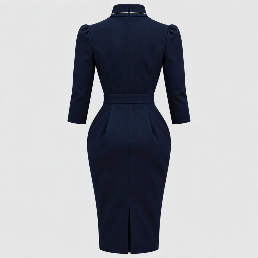 Bodycon-Kjole til Damer - V-Hals med Bæltet Høj Talje