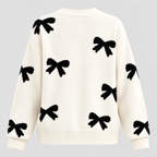 Sløjfeprintet Sweater til Damer - Rund Hals, Lange Ærmer