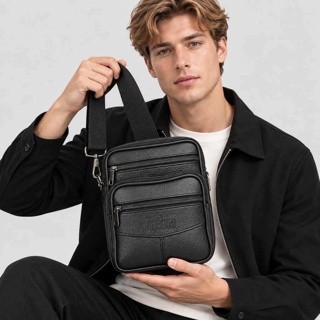 Læder Crossbodytaske til Herrer - Vertikalt Design med Flere Lommer