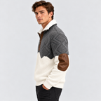 Half-Zip Pullover til Herrer - Kabelstrikpanel, Foret Ståkrave