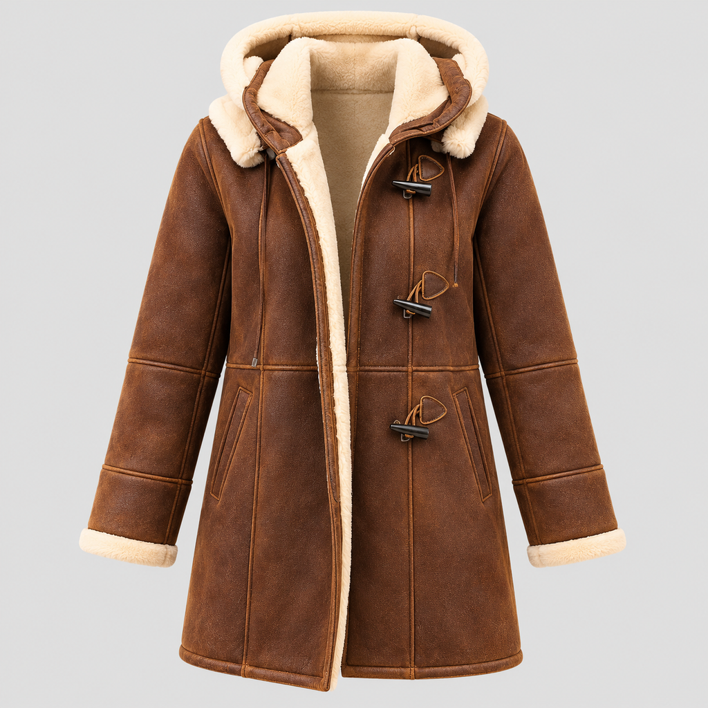 Shearling-Stil Frakke - Med Hætte, Toggle-Lukning