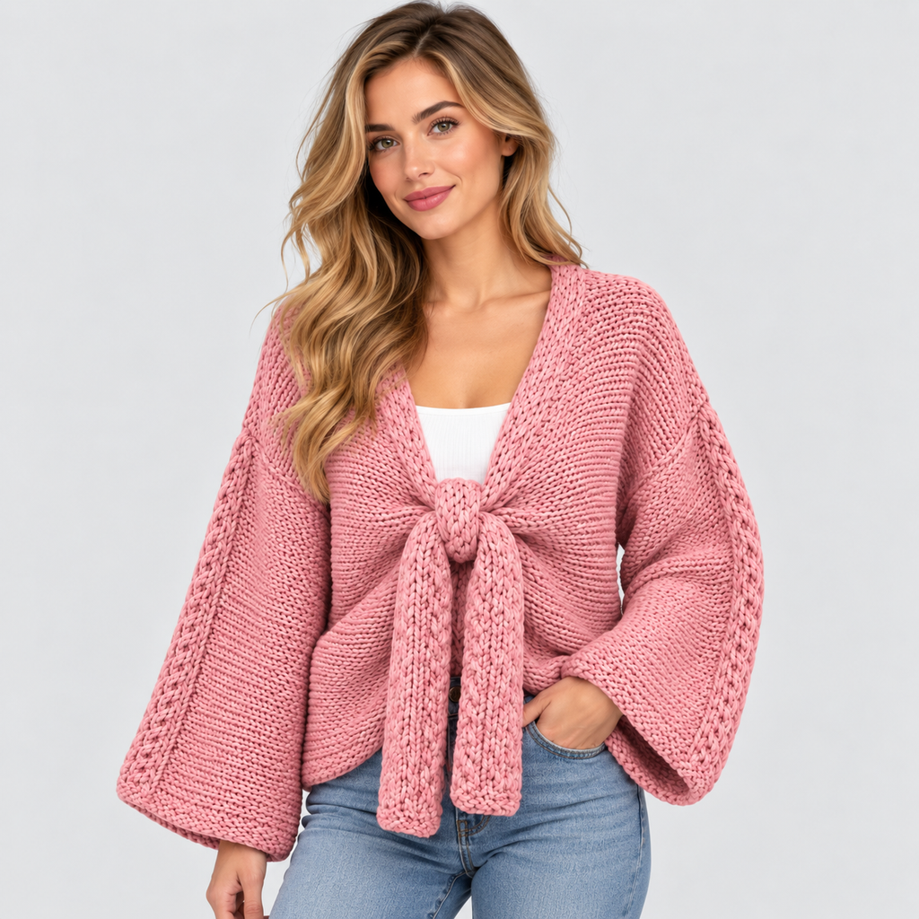 Luvet Cardigan til Damer - Åben Front, Oversized Strik