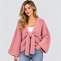 Luvet Cardigan til Damer - Åben Front, Oversized Strik