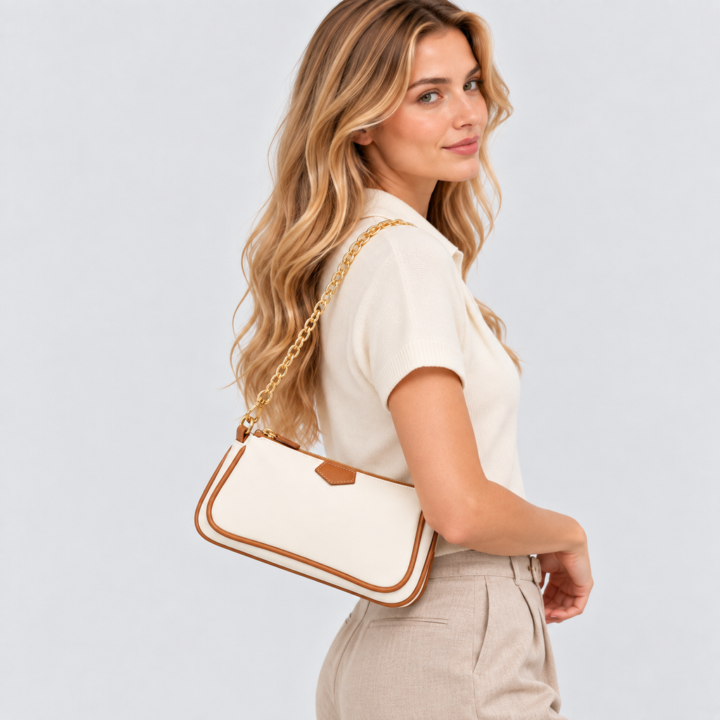 Tofarvet Crossbodytaske - Guldkæderem med Canvasrem
