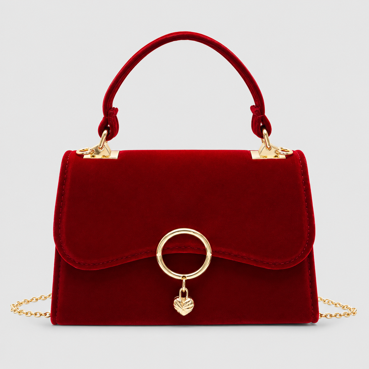 Rød Fløjlstaske med Skulderrem - Gylden Ringlås