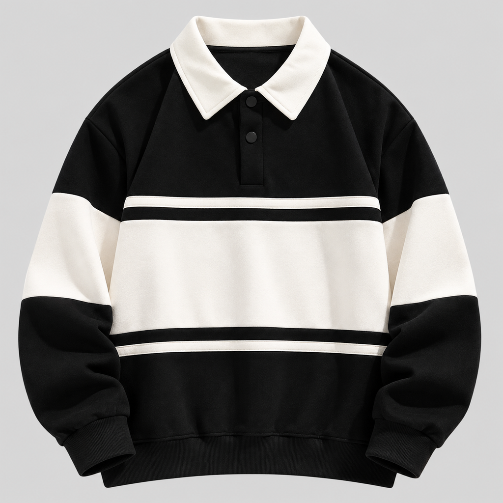 Polokrave Pullover til Herrer - Sweater med Kontraststriber