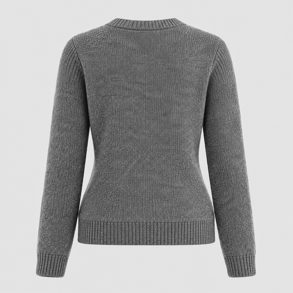 Fårmotiv-Sweater til Damer - Intarsiastrik, Rund Hals