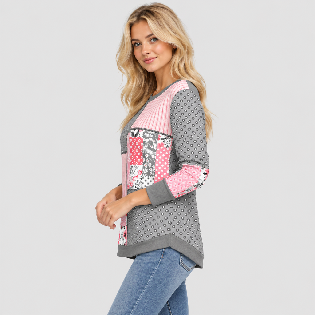 Patchwork Sweater til Damer - Colorblock-Paneler, Slim Fit