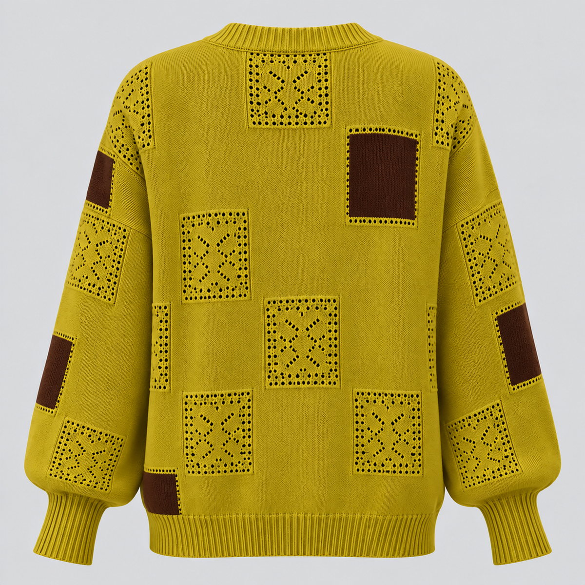 Sweater med Abstrakt Kvadratmønster til Damer - Lange Ærmer
